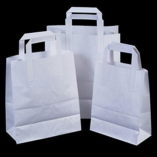20 x White SOS Party Paper Carrier Bags with Flat Handles - 18cm x 23cm x 9cm (SMALL) Unipack Brand - Unibags