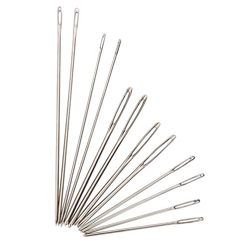 Outus Groß Auge Stumpfe Nadel Stahl Garn Sticknadel Nähnadel Kit mit Nadeleinfädler und Fingerhut, 5 Größen, 16 Stück - 5