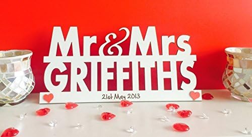 Personalised Mr and Mrs Sign Wedding Top Table Decoration Freestanding with Date