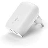 Belkin 37W Dual Wall Phone Charger, 25W PD USB-C Port and 13W USB-A Port, Fast Charging for Galaxy S23, S22, Ultra, Plus, Not
