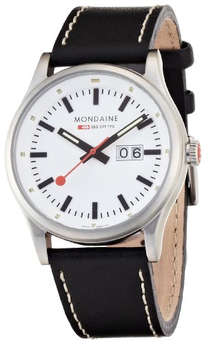 Mondaine Sport 1 Nightvision Men's Watch A669.30308.16SBB with White Round Dial and a Black Leather Strap