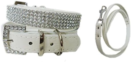 Cute Dog Collar Collar Wendy Rhinestone with Lead – White S