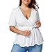 Produktbild Damen Tops SUCES Frauen Große Größe Elegant Basic Blusenshirt Sommerhemd V-Ausschnitt Kurzarm Täglich Oberteil Lose Casual Damenmode Mode Erfrischend T Shirt Mode Elegant Hemd (XL, Weiß)