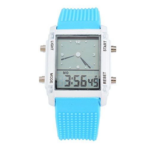Souarts Blau Silikon Armband LED Sportuhr Armbanduhr Digitaluhr Analog Armreif Uhr mit Batterie