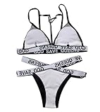 DODOING Sexy Strand Damen Frauen Letter Printed Bandage Bandeau Bikini Set Badeanzug Bademode - 5