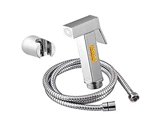 Make In India Salonica Health Faucets Brass Bidet Jet Spray Toilet Shower with 1 m Flexible Hose and Wall Stand (Large, Silver)