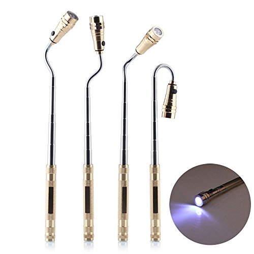 KIMILAR Einziehbares LED Taschenlampe Teleskop Verlängerung Fackel Arbeit Licht mit MAGNETIZED Finder Base Pick Up Tool(Max Length 57CM), inkl. Batterien (Gold)