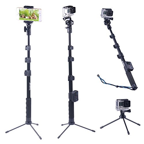 Smatree Y2 Bastone Selfie Monopiede Telescopico Allungabile con Treppiede per GoPro Hero 2018, Hero 6/5/4/3+/3/2/1/ Fusion/ Session/ Ricoh Theta S/V, M15 Fotocamere Compatte e Smartphone