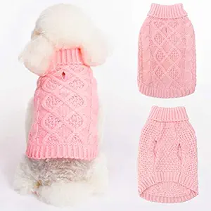 Mihachi Dog Sweater - Winter Coat Apparel Classic Cable Knit Clothes for Cold Winter,Pink,S