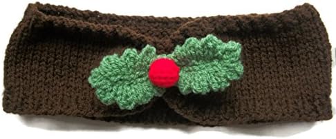 Xmas Hairband,Baby Holly Headband Earwarmer Turban Hand Knitted (0-6 month 13-15")