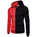 Produktbild Sport Tops Herren,DAY.LIN Männer Lange Ärmel Kapuzenpullover Stitching Reißverschluss Mantel Jacke Outwear (M, Rot)