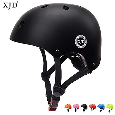 XJD Casque de Vélo pour Enfants Casque Réglable de Skateboard Anti-Choc Protection pour Cyclisme Skate Trottinette pour Filles Garçons 3-13 Ans (Noir, S(48-54cm))
