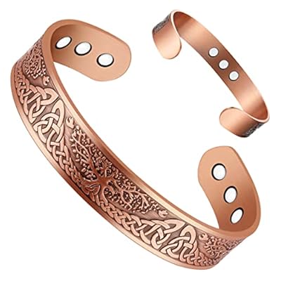 Cigmag 9x Copper Magnetic Bracelets For Men Ultra Strength Magnet 99% Solid Pure Copper Cuff Bangles Adjustable Brazaletes With Gift Box For Father's Day & Birthday (copper Tree Of Life)