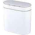 ELPHECO Bathroom Trash Bin with Lid, 2.5 Gallon Waterproof Motion Sensor, 9.5 Litres Slim Plastic Narrow Bedroom Trash Can, Small, White