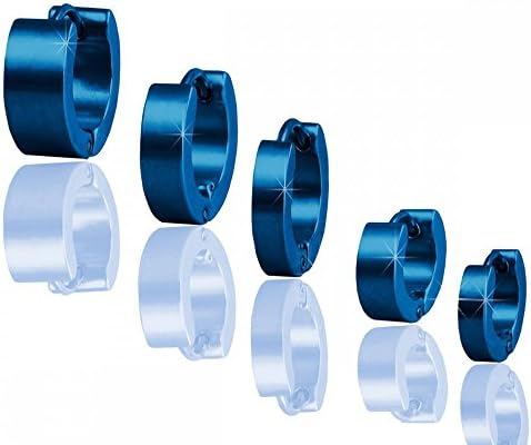 2 Creolen Kappcreolen aus Edelstahl Scharnier matt schwarz gold blau silbern, Größe:Ø 10mm / 3mm breit;Farbe:blau