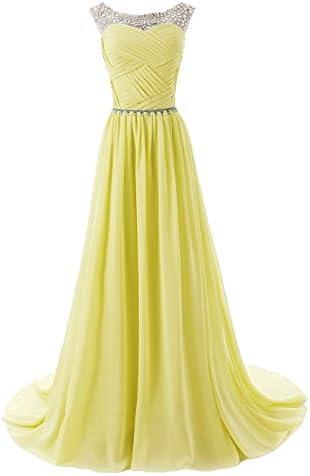 Baijinbai Elegant Women's Long Beaded Prom Evening Cocktail Formal Bridesmaid Dresses Yellow UK08