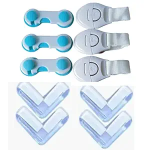 Baby Safety Products/Baby Proofing Corner Guard Child Safety Cabinet Lock/Baby Safety Lock for Drawer, Fridge Toilet seat, Oven-Combo Pack of ABS Lock, Nylon Lock, Corner Guard- 10 Counts(Pack of 1)