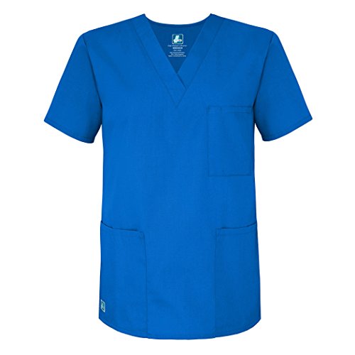 Adar Uniforms Uniformes Médicaux Unisexe Col V Tunique 3 Poches Haut d'infirmier Blouse d'Hôpital, Bleu (Regal Blue), XL-Poitrine:122-127cm,Hanche:117-124cm