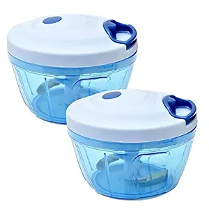 Takdir Enterprise Pack of 2 Handy Mini Chopper with 3 Stainless Steel Blades - 450 Ml ( Plastic - Navy Blue )