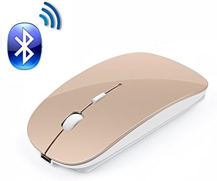 Ultra-thin Bluetooth Mouse 3.0 ,DINOWIN Portable Rechargeable Wireless Mouse Mice Silent and Quiet Click for Laptop,Mac,iMac,Macbook Android Tablet,PC Adjustable (Gold)