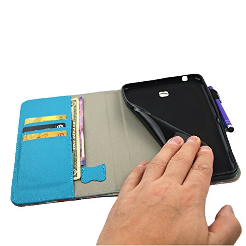 Galaxy Tab 4 7.0 Hülle Case,Galaxy Tab 4 7.0 Ledertasche,Ukayfe Muster Schutzhülle Lederhülle Leder Tasche für Samsung Galaxy Tab 4 7.0,Malerei Katze Lila Blumen Muster Slim Fit Folio PU leder Schutz Etui Schale Flip Cover im Bookstyle Kunstleder Wallet Case Cover Tasche mit Ständer Karteneinschub und Magnetverschluß für Samsung Galaxy Tab 4 7.0 Zoll SM-T230 / T231 / T235 mit 1 x Schwarze Eingabestift - 5