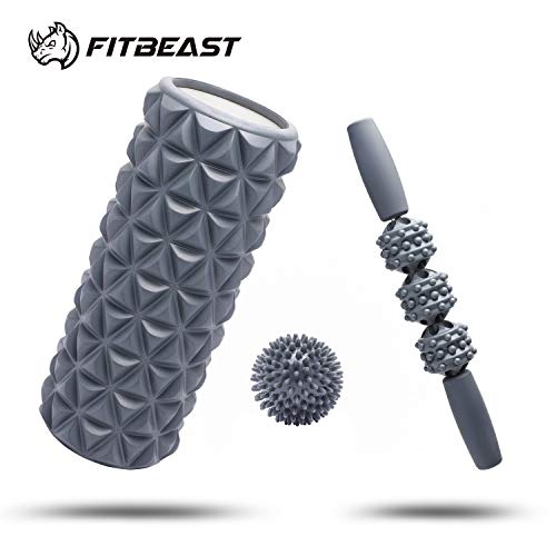 FitBeast Foam Roller Set 2 in 1 for Deep Tissue Muscle Massage, Trigger Point Foam Roller Massage Stick and Massage Ball for Painful Tight Muscles, Deep Relaxation, Therapy Rehabilitation