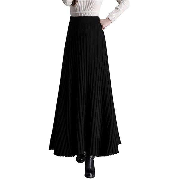 Ylingjun Gonna Lunga Invernale Da Donna Foderata In Pile – Jersey Lungo, Vita Elastica, Modello Svasato, Taglia L, Nera