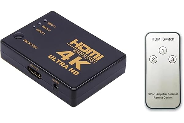 SANCY 3-Port 3-in 1-Out 3x1 HDMI Switch/Switcher w/Remote & Power Adapter, 3D 1080P, for Bluray, PVR/Netflix//Kodi Box, PS4/PS3 TD-472H-001