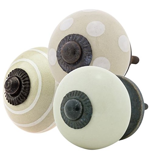 Price comparison product image Set of 3 Cream Ceramic Drawer Knob 03022 Vintage Shabby Chic Cupboard Cabinet Door Drawer Locker Pull Handles