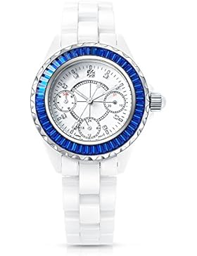 TIME100 NEU Reine Multifunktion-Keramik-Strass-Damen-Armbanduhr Analog Quarz 12/24 Stunden-Format mit Datumsanzeige...