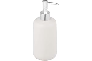 ‎WENKO Wenko Allstar Dozownik mydła Olinda, dozownik mydła do ponownego napełniania, stożkowy kształt, o matowym wykończeniu, wykonany z ceramiki, nasadka z pompką, srebrny, pojemność 500 ml,