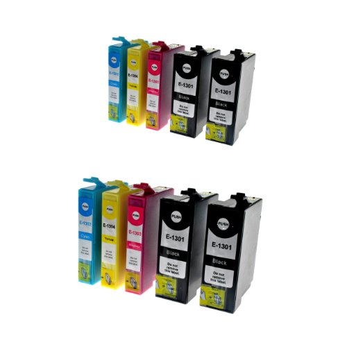 10 Druckerpatronen für Epson T1301 T1302 T1303 T1304 - Schwarz je 35,5ml,color je 15,8ml, kompatibel zu T1301 - 04 ,