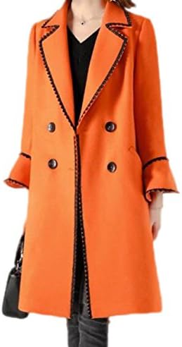 Ladies Windbreaker Large Yards Autumn And Winter Clothes Coat Loose Micro-horn Sleeves Long Woolen Jacket,Orange-S