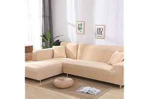 OKJK Sofa überzug Ecksofa, Sofaüberwurf L Form,wasserdicht Elastisch Maschinenwaschbar, Sofabezüge, Für Wohnzimmer Sofa Protector, Bestellen Sie 2 Stück (Beige,2seater and 3seater)