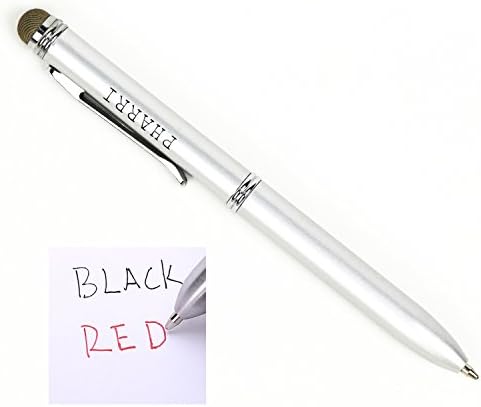PHARRI Executive Microfiber Mesh Tip Stylus Pen with 2-in-1 (Black &amp; Red Ink) Twist Ballpoint Stylus Pen for All Capacitive Touch Screen Smart Phones and Tablets (Silver)