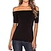 Produktbild WWricotta Womens Short Sleeve Off Shoulder Solid Color Top Casual Tops Blouse Shirt (Schwarz,XL)