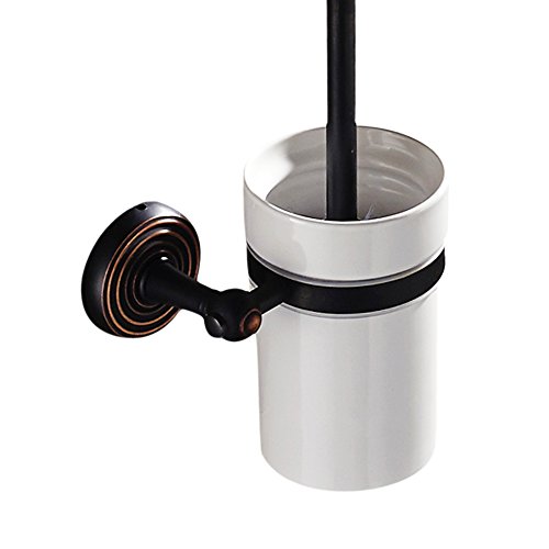 Weare Home Antik Retro Vintage Design Schwarz Öl rubbed Bronze finished Wandmontag Bohren Messing Toilettenbürstenhalter mit Becher aus Keramik für Badezimmer Dusche Küche