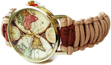 Unique brown beige braided boho world map wrist watch bracelet women Cool Birthday gift for friend