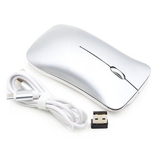 Ratón óptico recargable estupendo delgado de los ratones de la computadora del metal ratón silencioso silencioso (Silver)