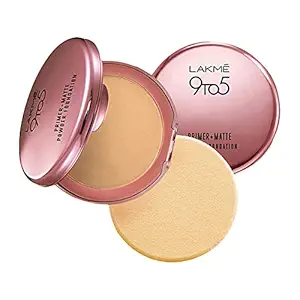 Lakme 9 to 5 Primer + Matte Powder Foundation Compact, Ivory Cream, Long Lasting, Buildable Coverage for a Matte Finish - Lightweight Face Makeup, 9 g