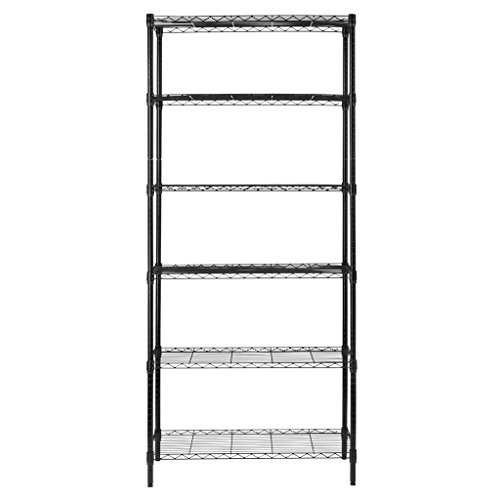 LANGRIA Estantería Metálica Industrial Grande de 6 Baldas de Altura Regulable, Pies Adaptables a la Superficie, 300kg Capacidad Máxima, 90 x 45 x 200 cm (Negra)