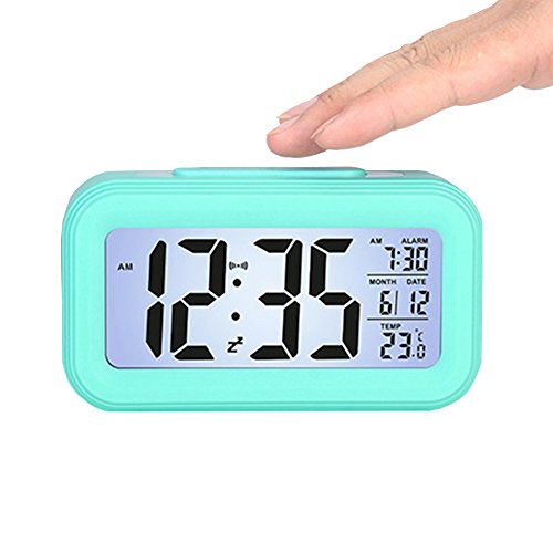 LONZOTH Smart LED-Digital-Wecker, Snooze 5 Minuten, bald aufhören Alarmknöpfe, mit Datum, Temperatur- und Lichtsensor (Blau) - 2