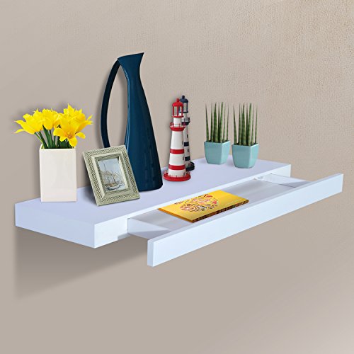 HOMCOM® Wandboard Wandregal Hängeregal mit Schublade Regal Ablage, MDF, Weiß, W80 x D25 x H5cm - 2