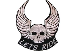 MAINLY METAL Let's Ride Skull & Wings Sew-on Iron-on Embroidered Patch Biker Bike Badge