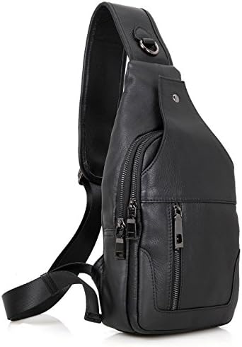 Genuine Leather Mens Messenger Backpack Sling Bag - (Black)