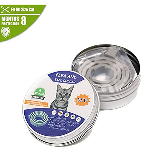 NIUBIKELAS Collare Impermeabile antipulci per Animali Domestici, 8 Mesi di Protezione Efficace Collare antipulci Gatto Impermeabile, Lunghezza Regolabile 15 Pollici Adatto per Gatti (15 Pollici)