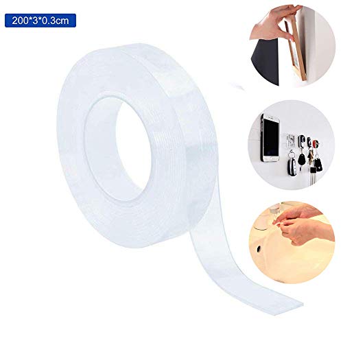 Preisvergleich Produktbild MOGOI Wiederverwendbares doppelseitiges Klebeband, multifunktional, klar, doppelseitiges Klebeband, waschbar, Anti-Rutsch-Nano-Gel-Pads, abnehmbare Klebestreifen, Griff 4 Meters