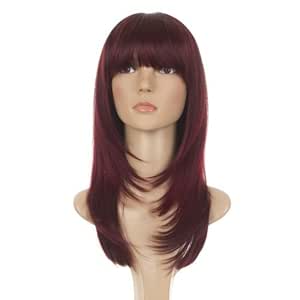 Cramson Red Long Feather Cut Wig 70s Inspired Hair Face