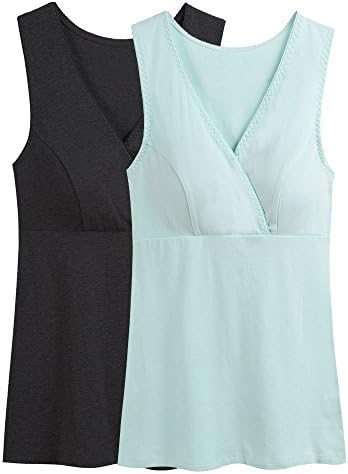 KOOYOL Womens Cotton Nursing Cami Vest Breastfeeding Top (S/M, H(Black+Green))