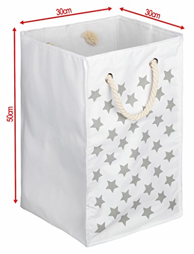 TOPP4u Wäschekorb, laundry basket, weiß – grau 2er Set, 4 tolle Designs, Vintage, 45 Ltr je Wäschesammler, faltbarer Wäschesack, 30x30x50 cm, langlebige und praktische Wäschebeutel - 2
